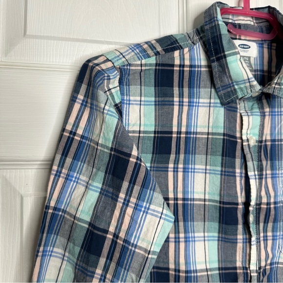 Old Navy Button-Up Shirt Plaid Blue and, Green, & Pink Size Extra Large - Picture 3 of 16